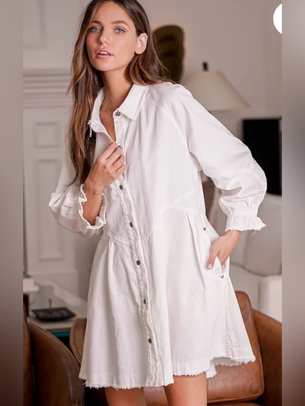 We The Free Cream Button-Front Shirt Dress
